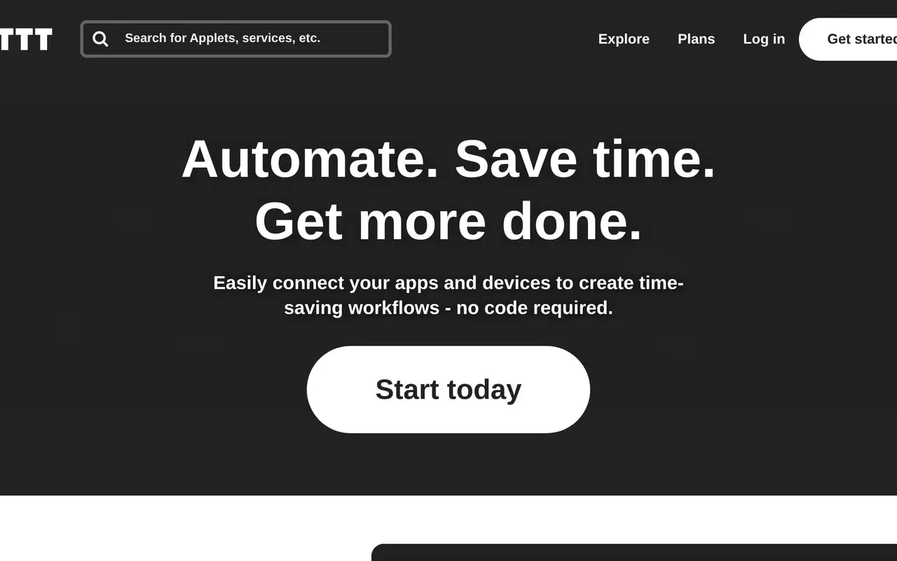 Homepage preview of IFTTT, captured Jul 21, 2026