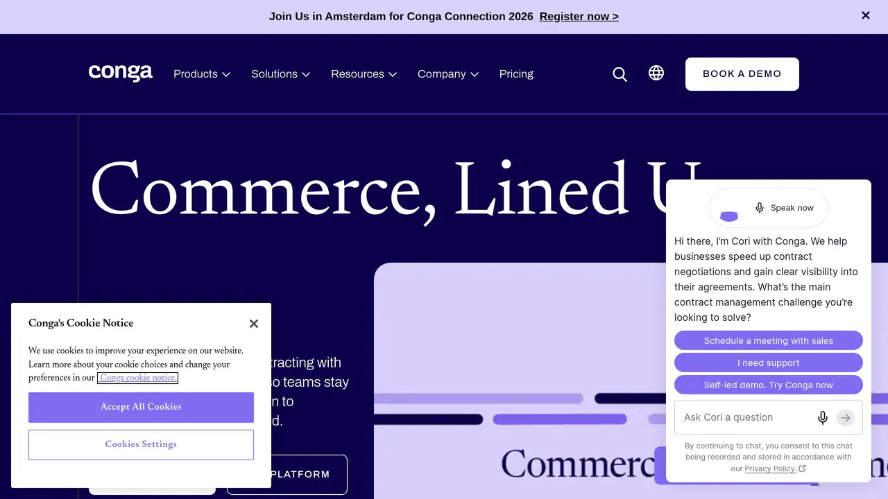 Homepage preview of Conga, captured Aug 31, 2026