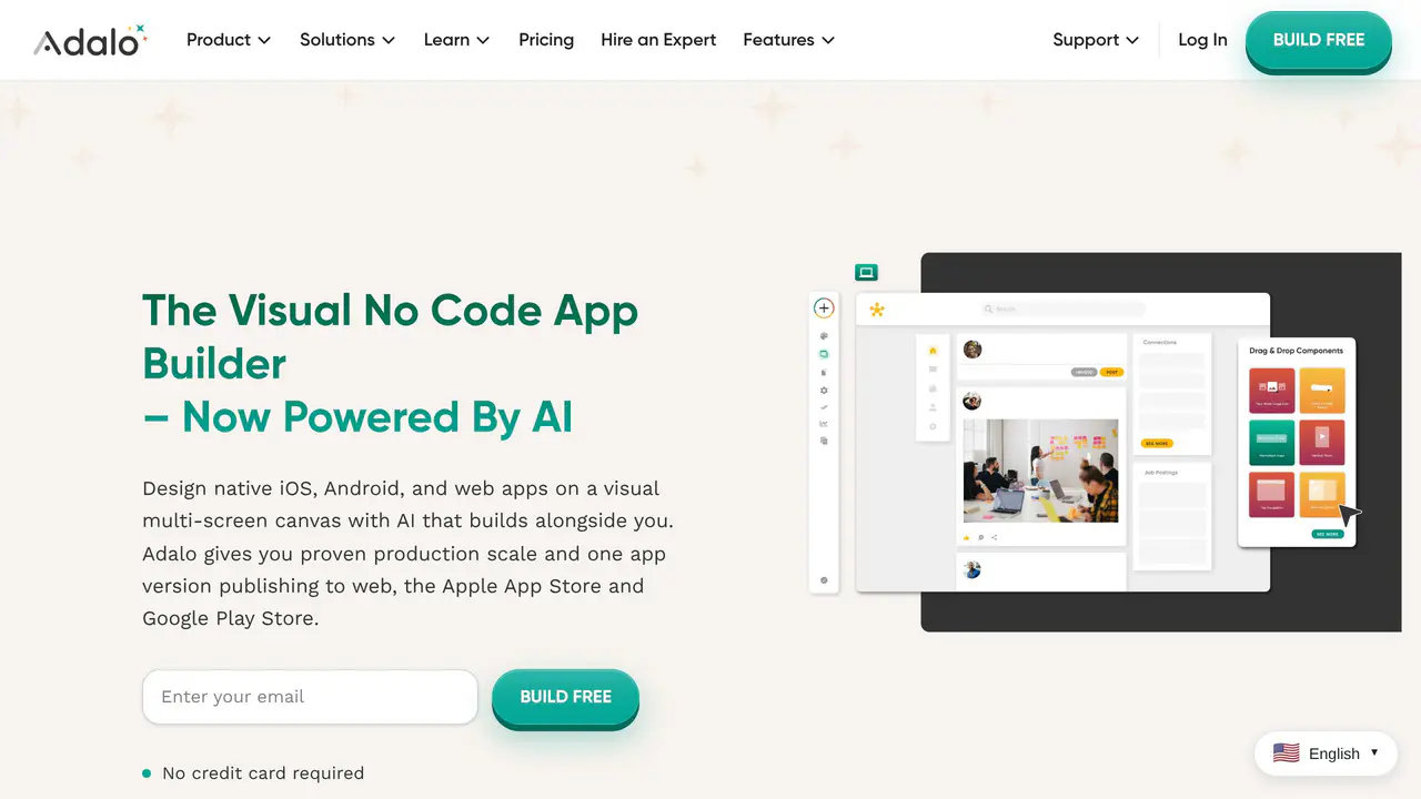 Homepage preview of Adalo, captured Aug 4, 2026