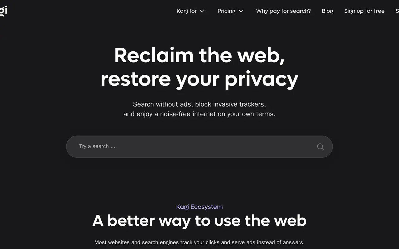 Homepage preview of Kagi, captured Jul 21, 2026