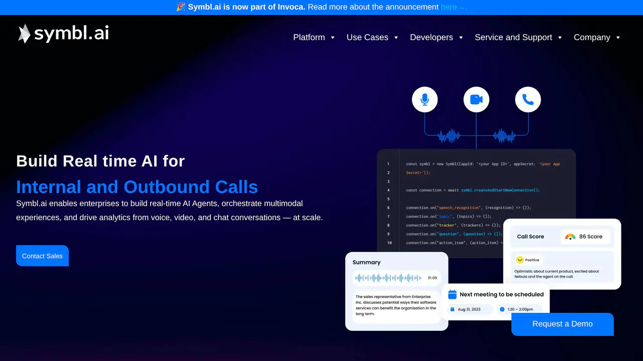 Homepage preview of Symbl.ai, captured Jul 23, 2026