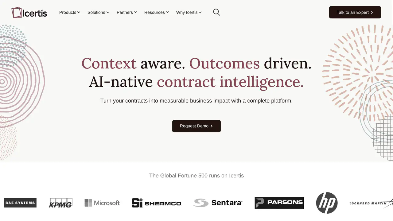 Homepage preview of Icertis, captured Aug 15, 2026