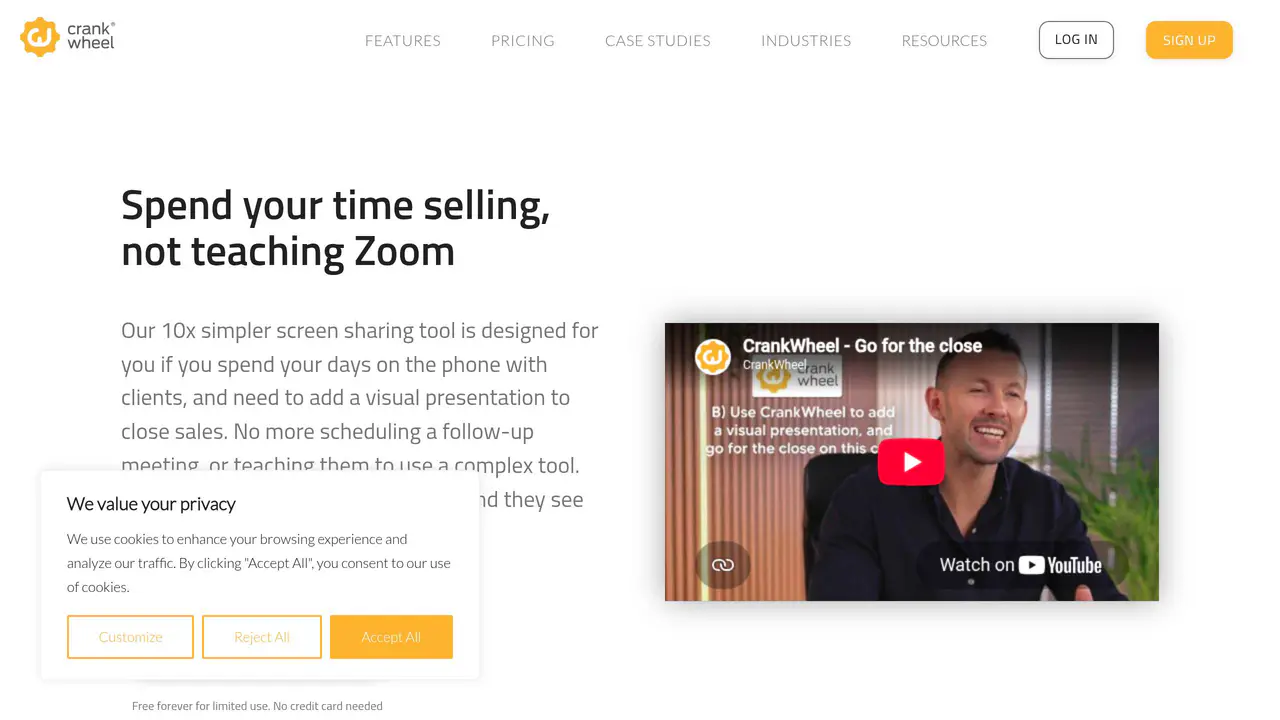 Homepage preview of CrankWheel, captured Jul 24, 2026