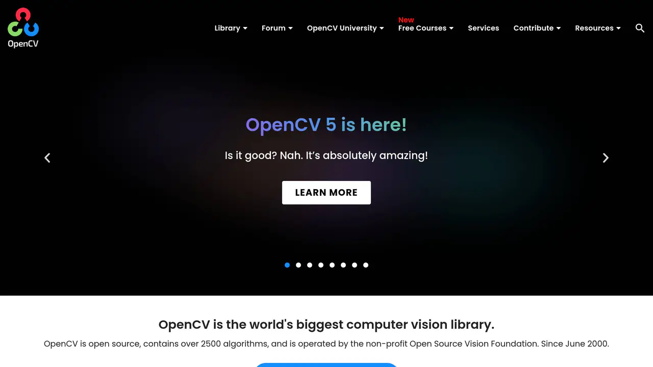 Homepage preview of OpenCV University, captured Jul 23, 2026