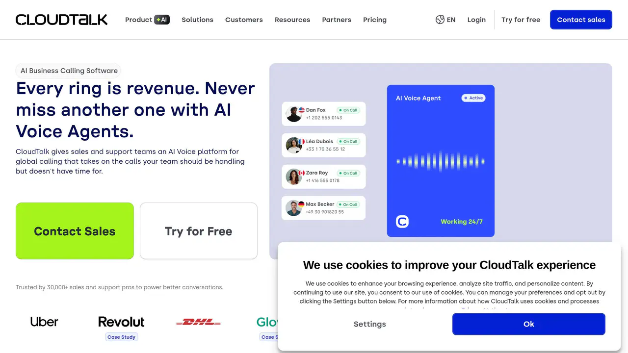 Homepage preview of CloudTalk, captured Aug 10, 2026
