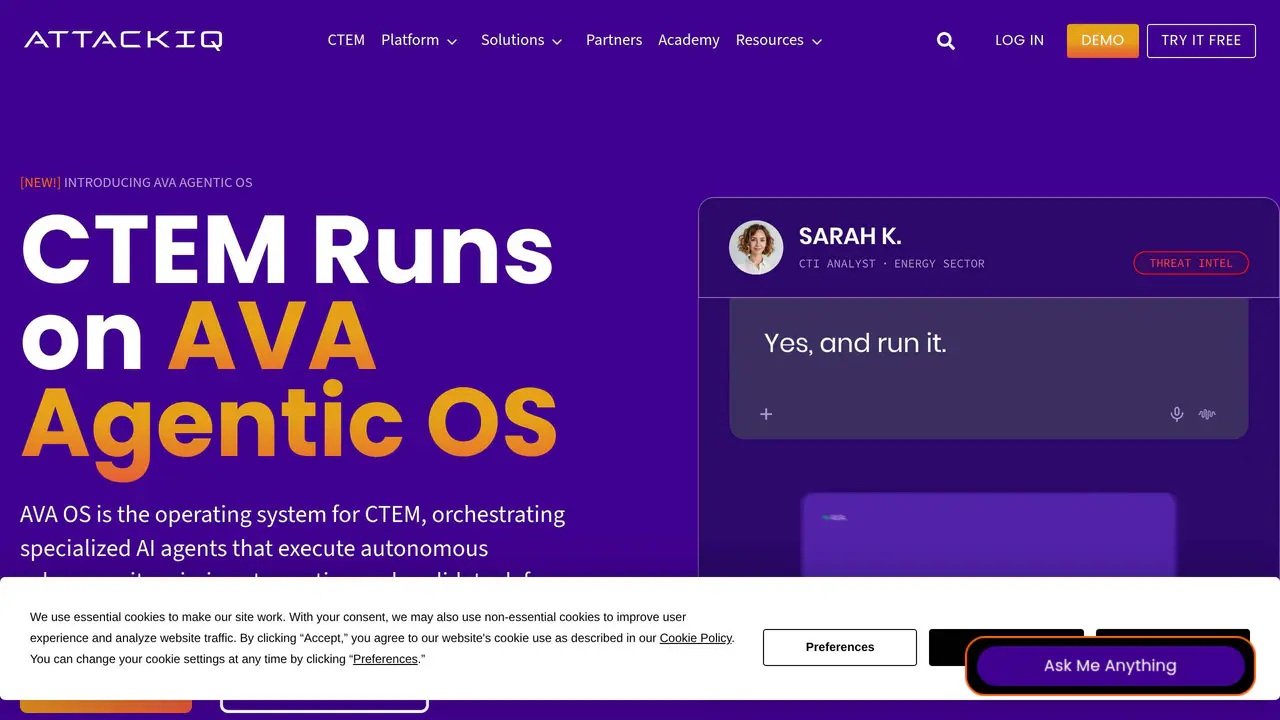 Homepage preview of AttackIQ, captured Jul 31, 2026