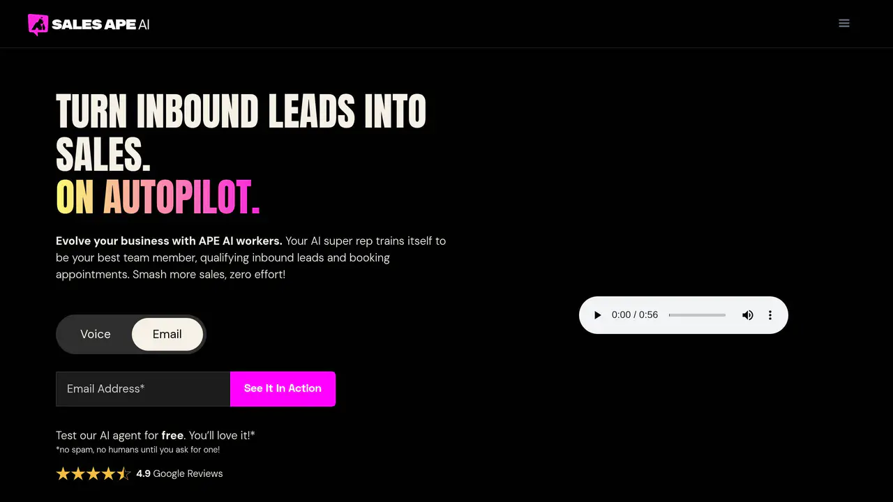 Homepage preview of SalesAPE, captured Jul 23, 2026