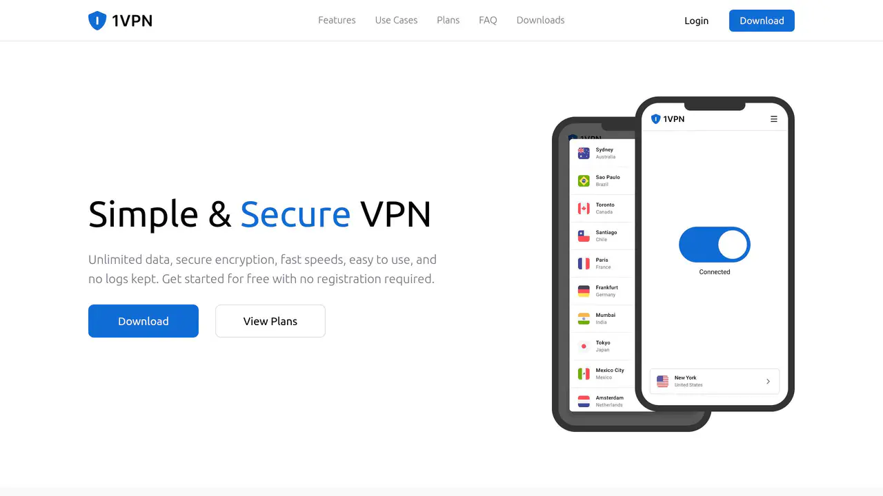 Homepage preview of OneVPN, captured Jul 26, 2026