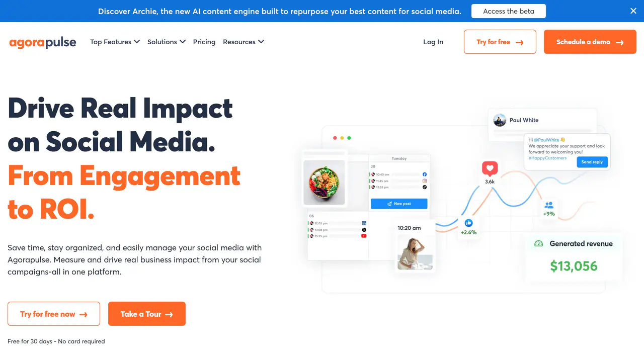 Homepage preview of Agorapulse, captured Aug 12, 2026