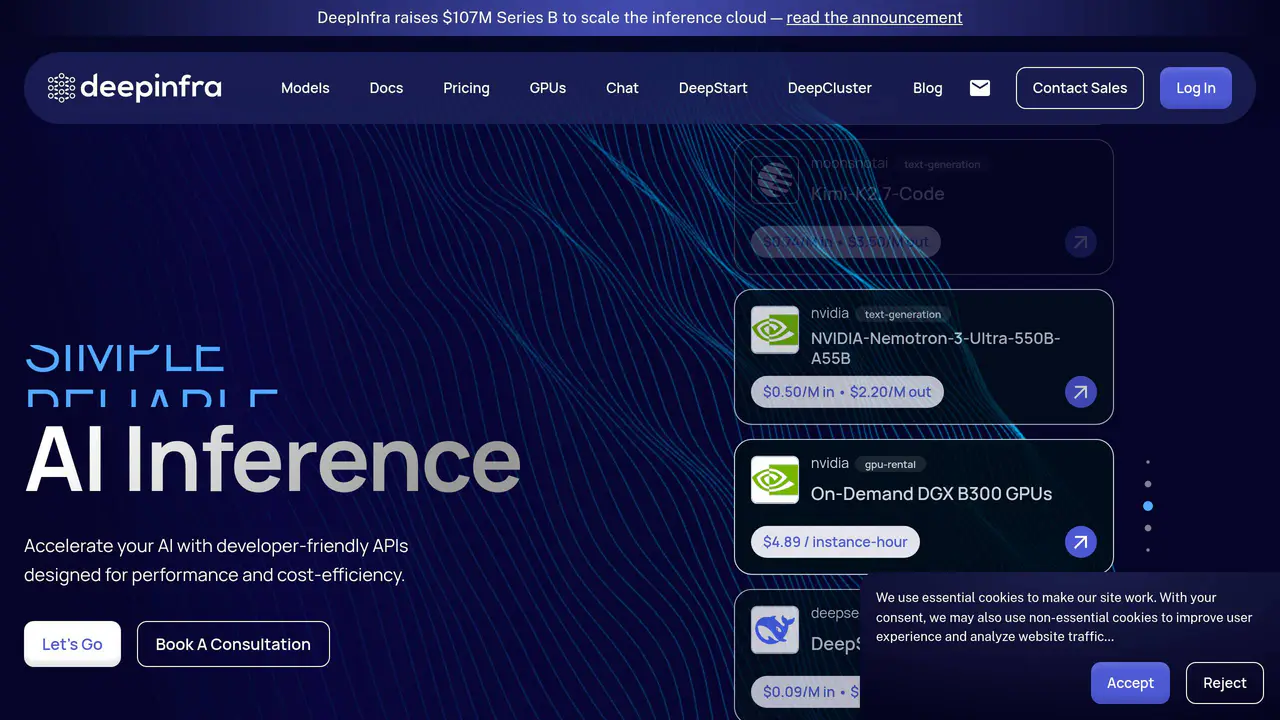 Homepage preview of DeepInfra, captured Jul 23, 2026