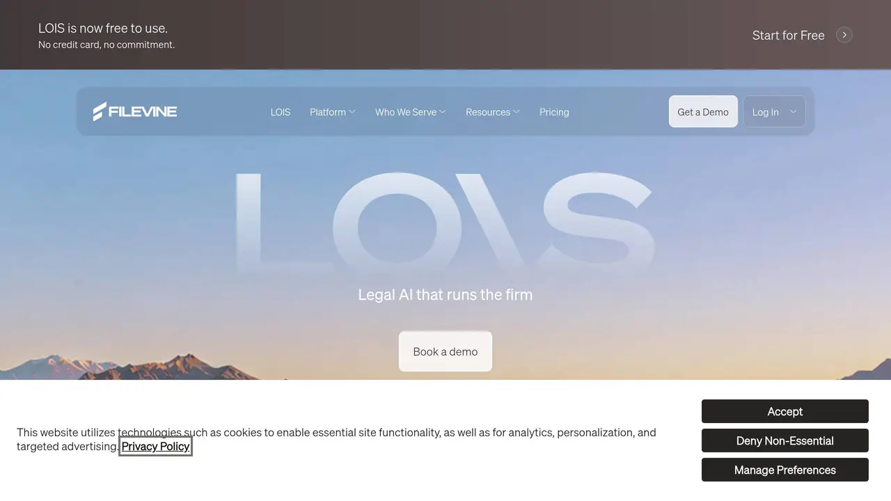 Homepage preview of Filevine, captured Jul 24, 2026