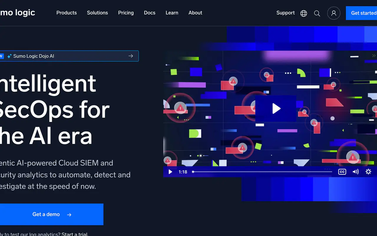 Homepage preview of Sumo Logic, captured Jul 22, 2026