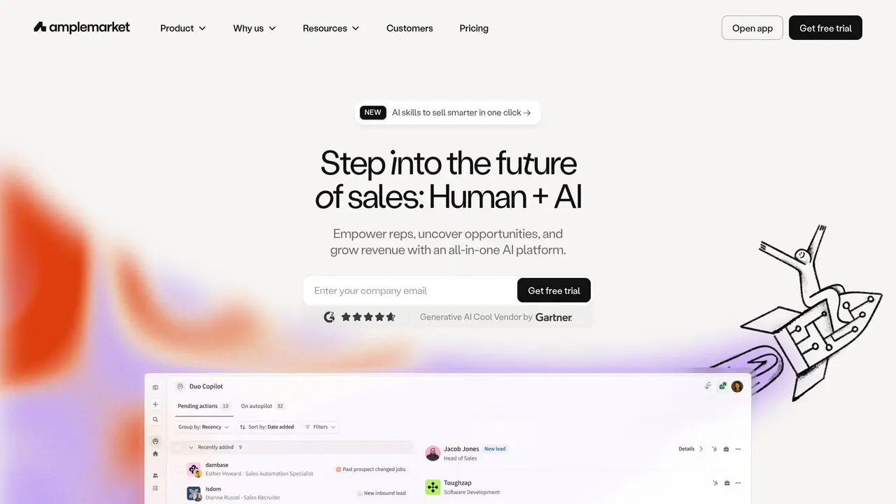 Homepage preview of Amplemarket, captured Aug 27, 2026