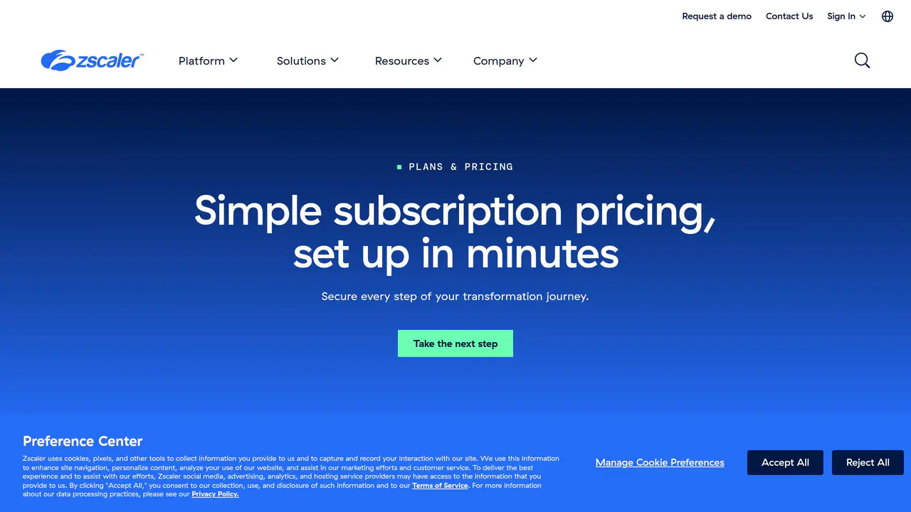 Pricing-page preview of Zscaler, captured Sep 11, 2026