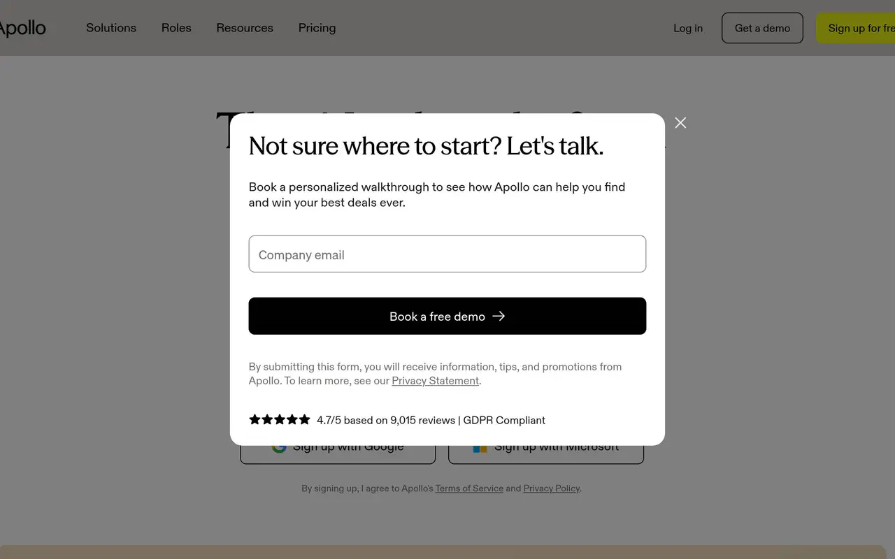 Homepage preview of Apollo.io, captured Jul 21, 2026