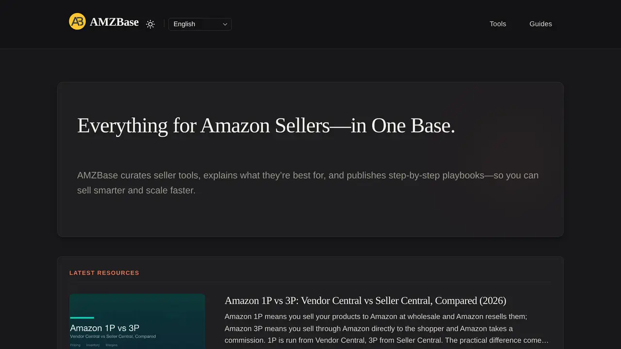 Homepage preview of AMZBase, captured Jul 29, 2026