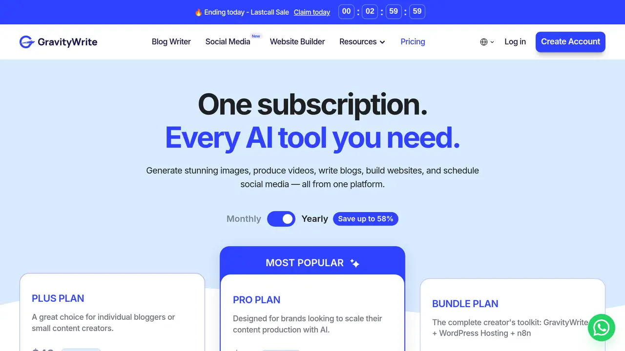 Pricing-page preview of GravityWrite, captured Aug 12, 2026