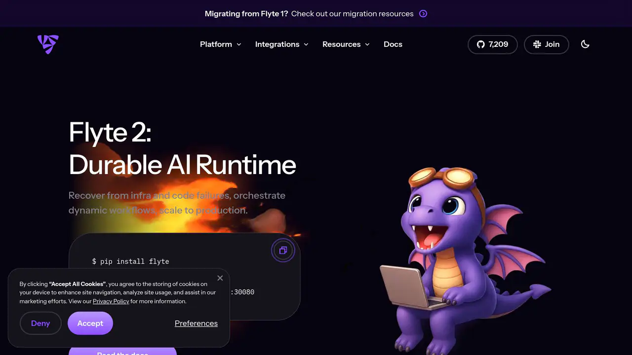 Homepage preview of Flyte, captured Aug 17, 2026