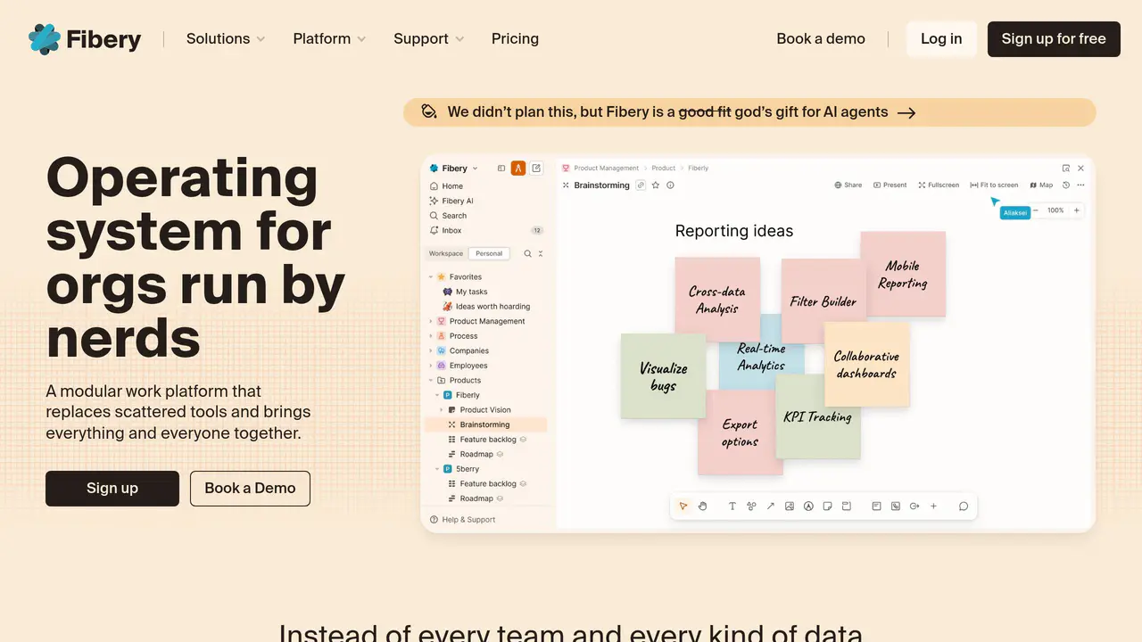 Homepage preview of Fibery, captured Jul 23, 2026