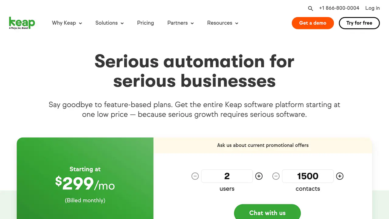 Pricing-page preview of Keap, captured Sep 11, 2026