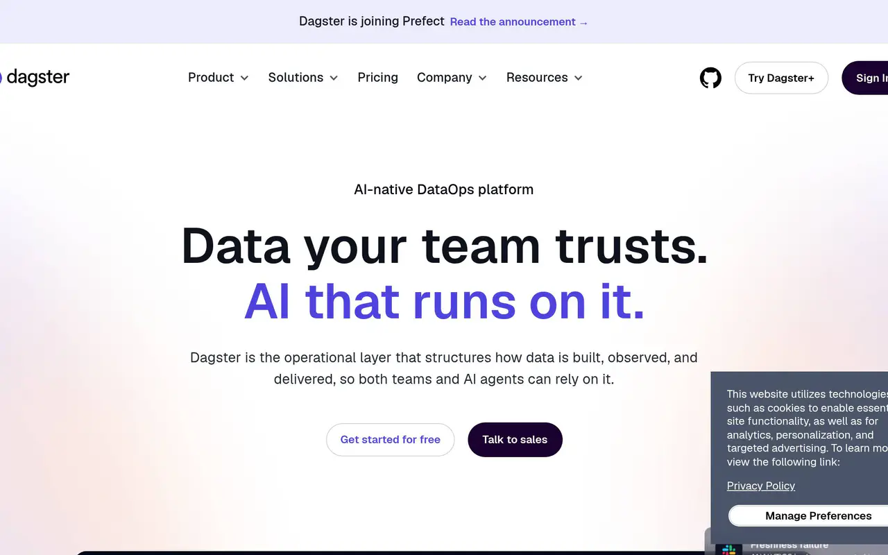 Homepage preview of Dagster, captured Jul 22, 2026