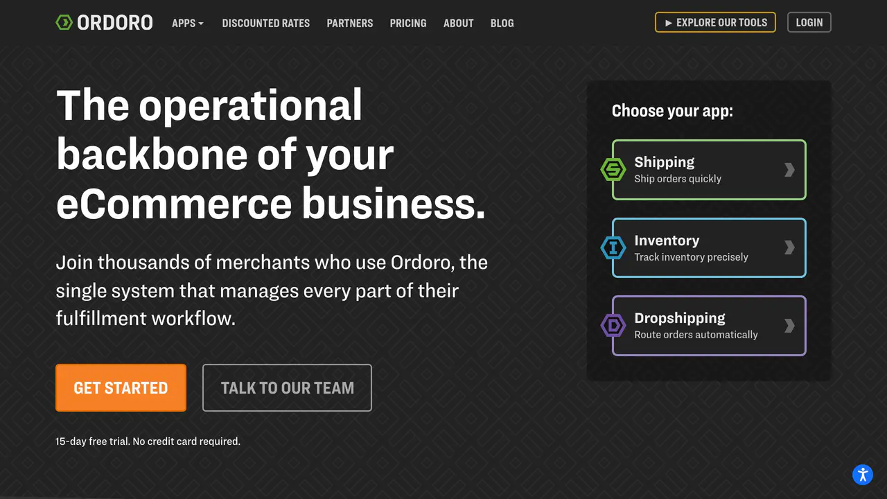 Homepage preview of Ordoro, captured Aug 1, 2026