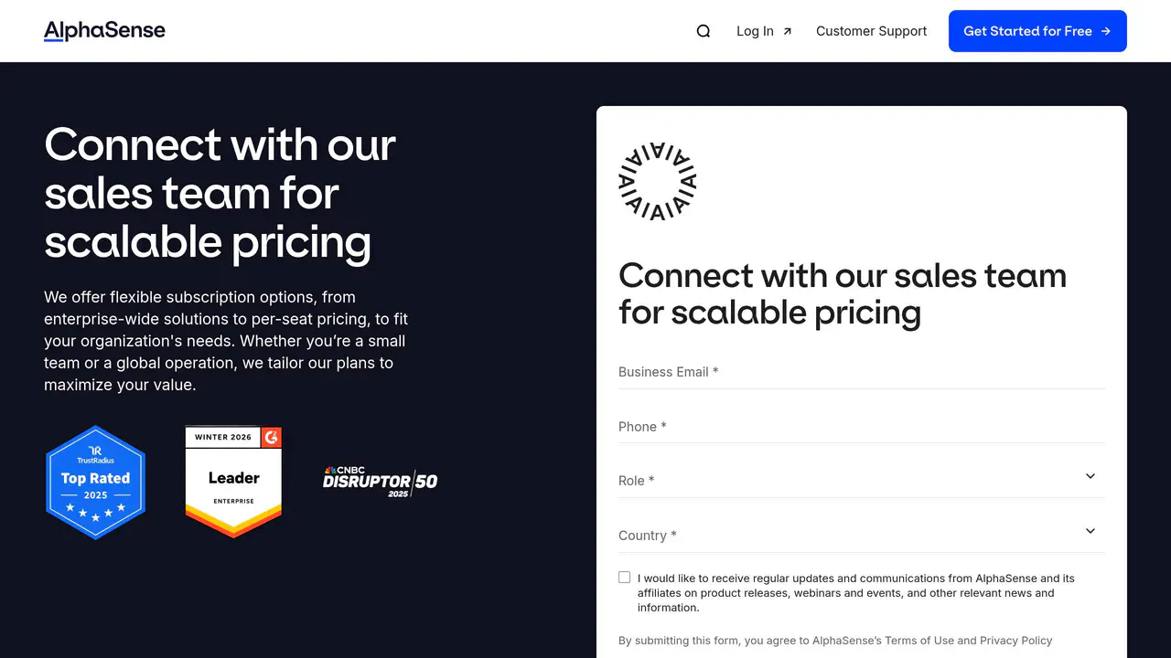 Pricing-page preview of AlphaSense, captured Jul 23, 2026