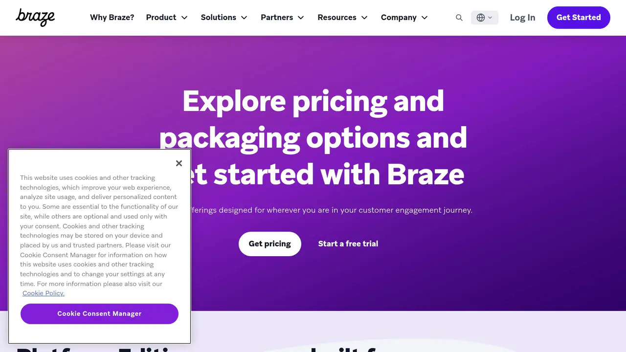 Pricing-page preview of Braze, captured Jul 23, 2026