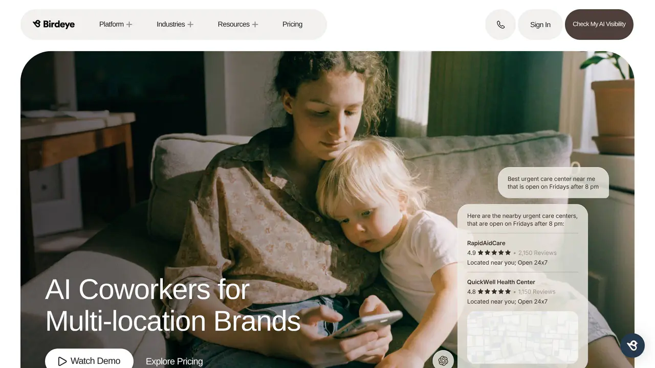 Homepage preview of Birdeye, captured Aug 31, 2026