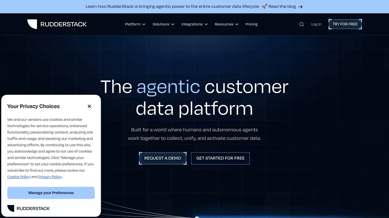 Homepage preview of Rudderstack, captured Jul 24, 2026