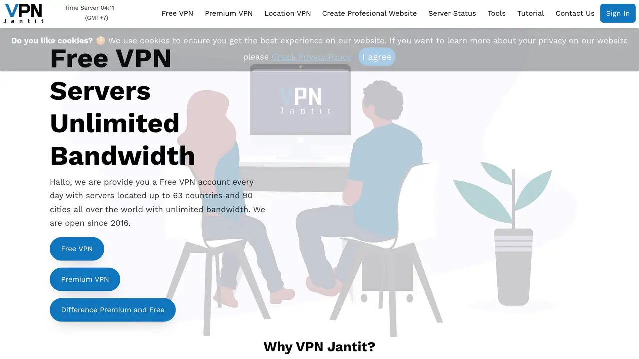 Homepage preview of VPN Jantit, captured Sep 1, 2026
