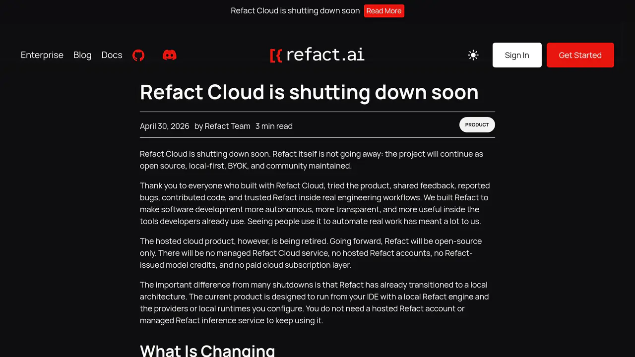 Pricing-page preview of Refact.ai, captured Aug 16, 2026