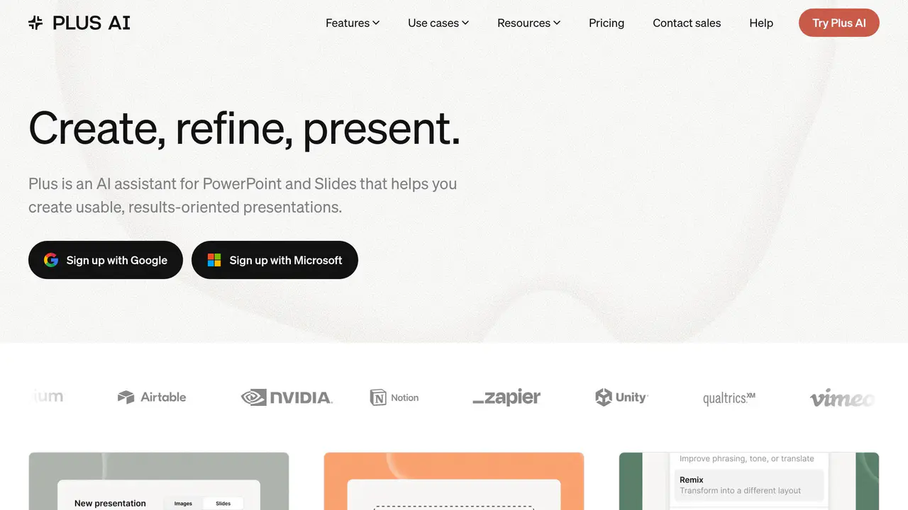 Homepage preview of Plus AI, captured Jul 23, 2026