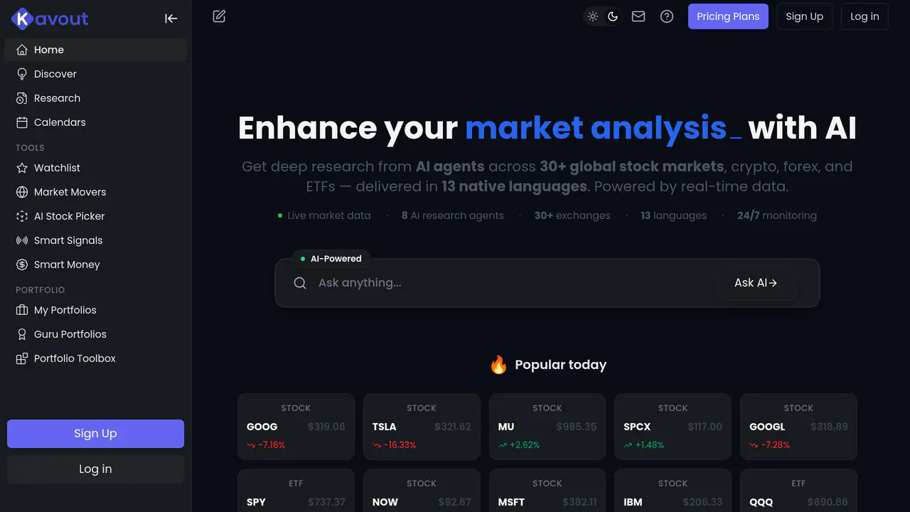 Homepage preview of Kavout, captured Jul 23, 2026