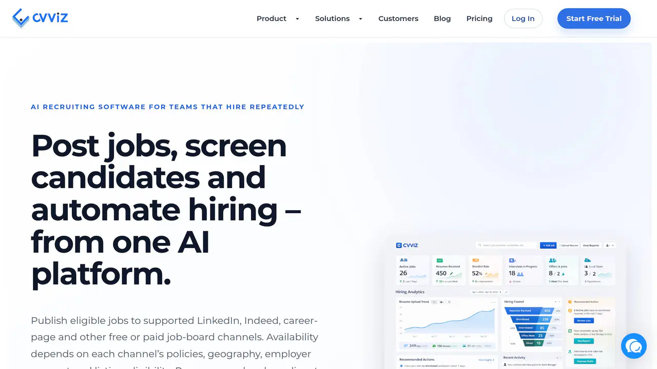 Homepage preview of CVViZ, captured Aug 30, 2026