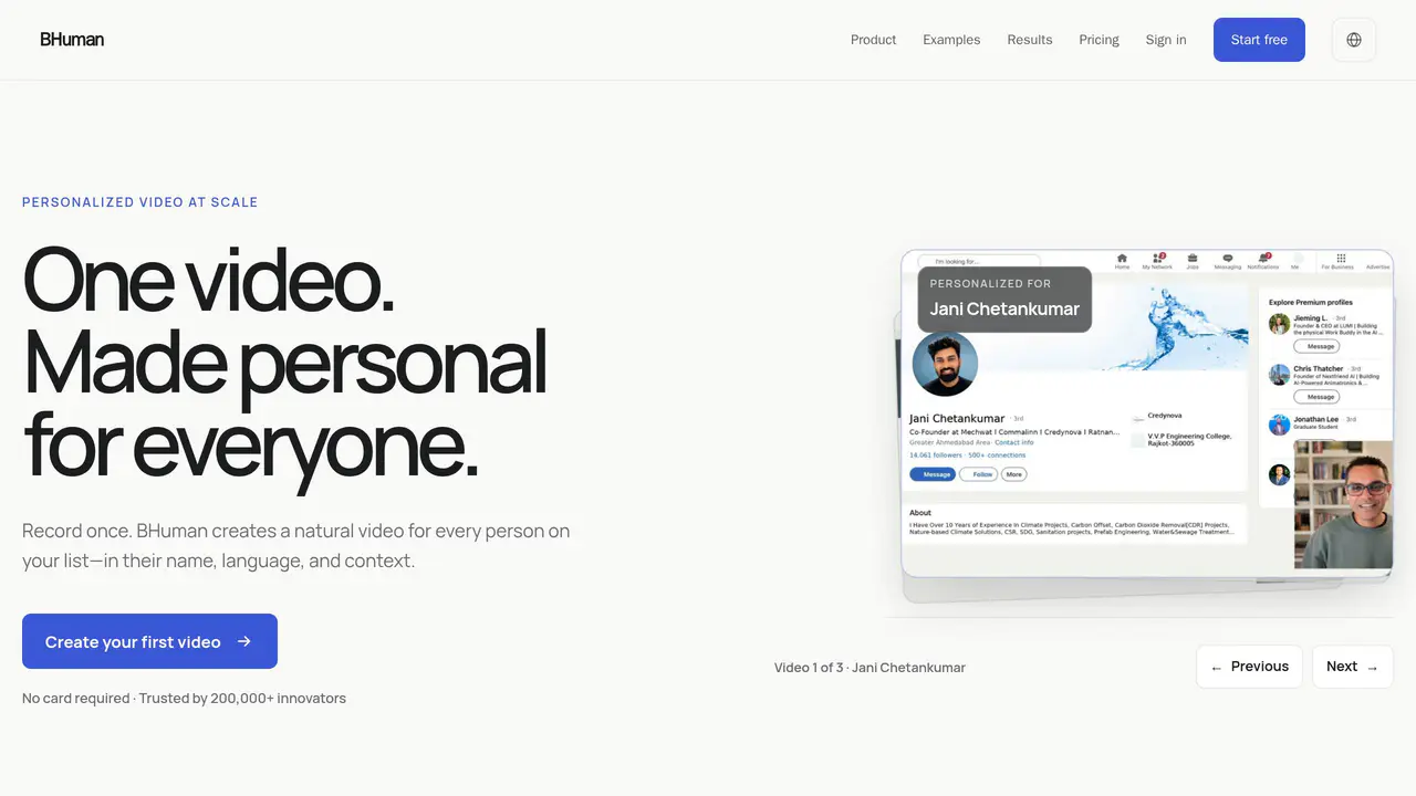 Homepage preview of BHuman, captured Sep 6, 2026
