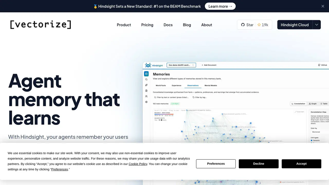 Homepage preview of Vectorize, captured Jul 31, 2026