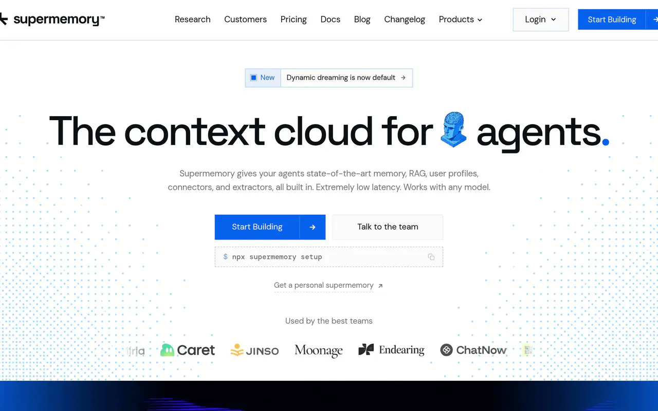 Homepage preview of Supermemory, captured Jul 21, 2026