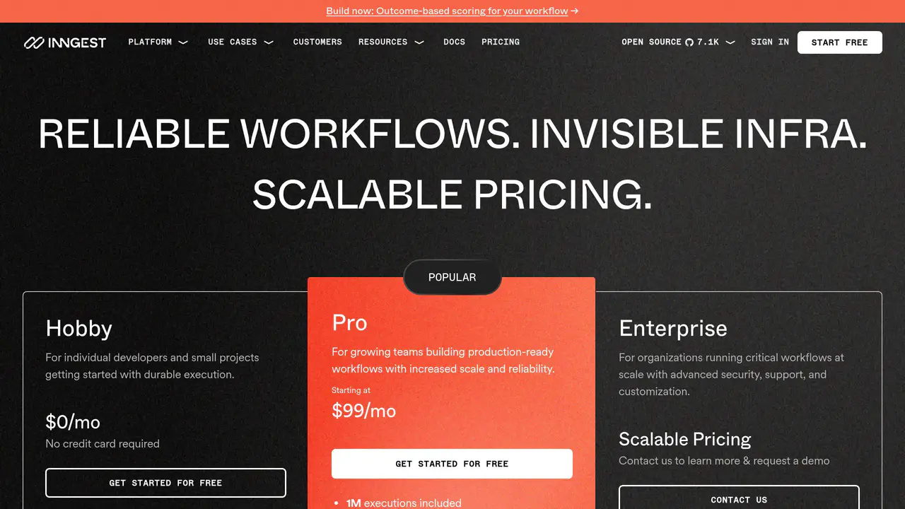 Pricing-page preview of Inngest, captured Aug 24, 2026