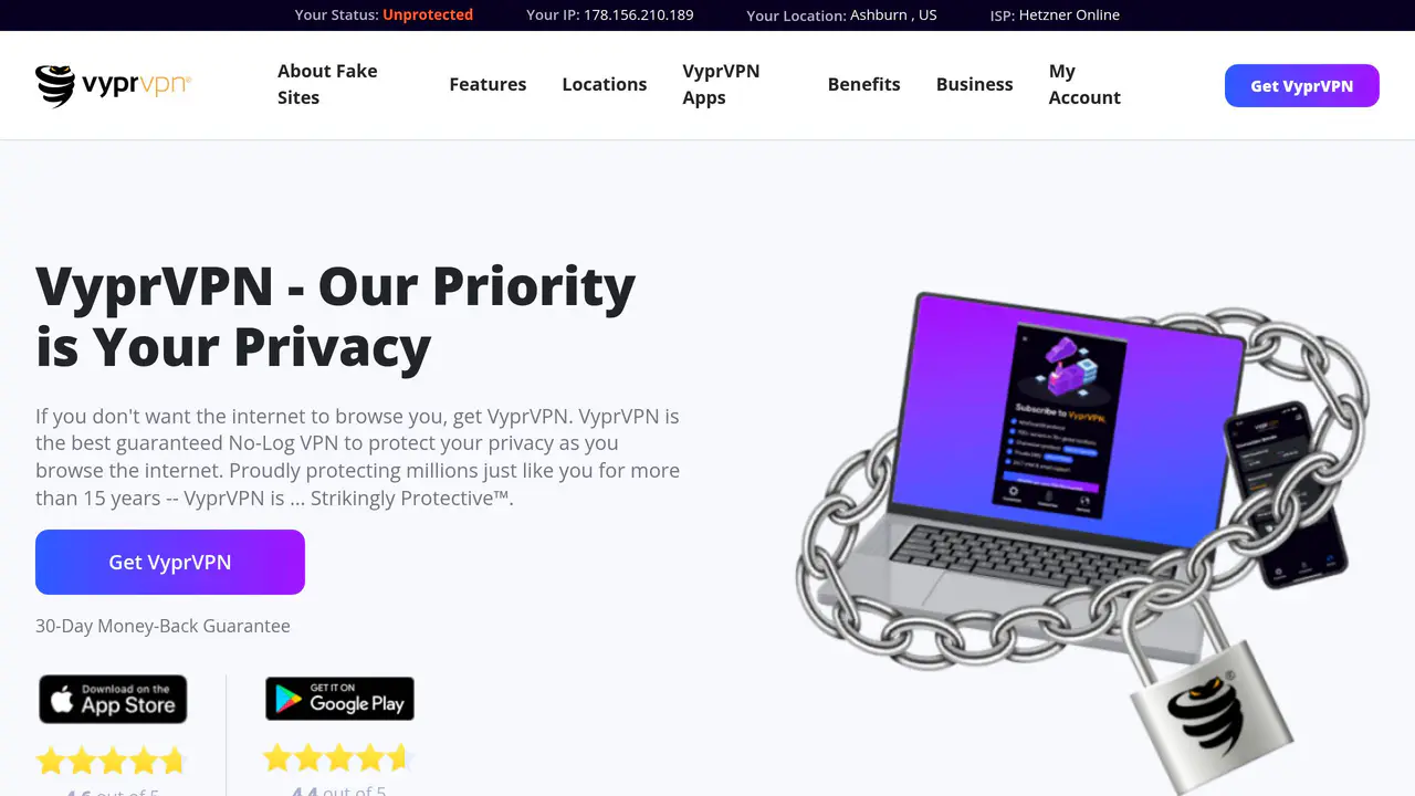 Homepage preview of VyprVPN, captured Aug 1, 2026
