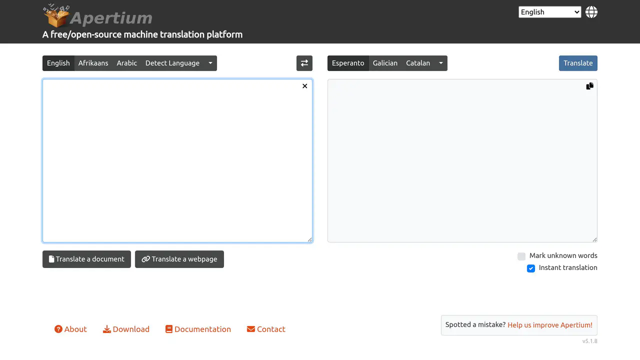 Homepage preview of Apertium, captured Aug 1, 2026