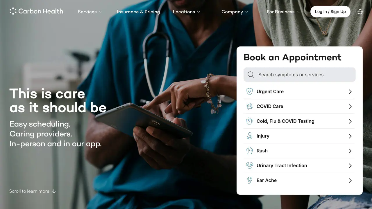 Homepage preview of Carbon Health, captured Sep 26, 2026