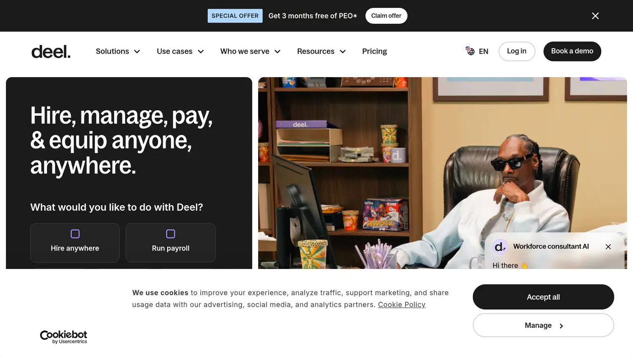 Homepage preview of Deel, captured Sep 15, 2026