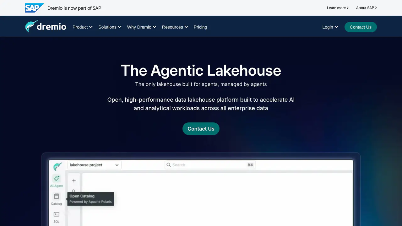 Homepage preview of Dremio, captured Aug 24, 2026
