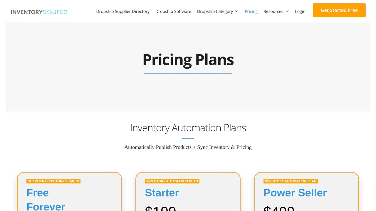 Pricing-page preview of Inventory Source, captured Jul 23, 2026