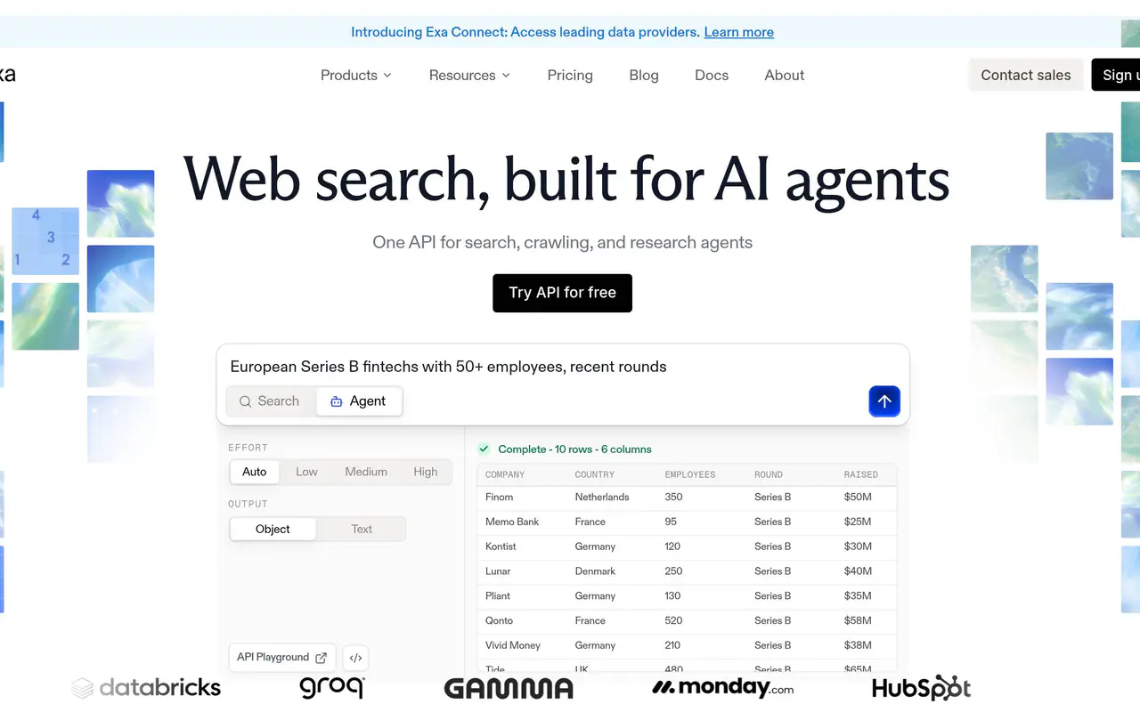 Homepage preview of Exa, captured Jul 21, 2026