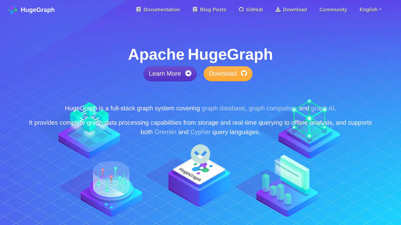 Homepage preview of Apache HugeGraph, captured Jul 29, 2026
