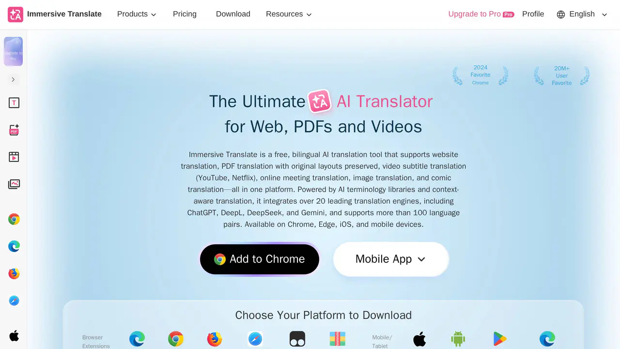Homepage preview of Immersive Translate, captured Jul 30, 2026