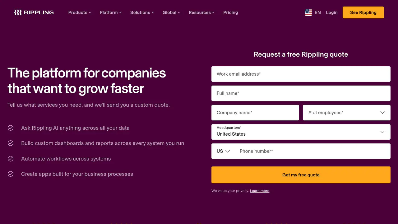 Pricing-page preview of Rippling, captured Jul 23, 2026