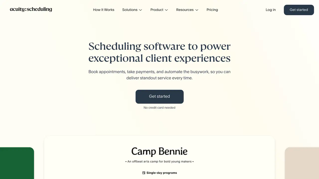 Homepage preview of Acuity Scheduling, captured Jul 31, 2026
